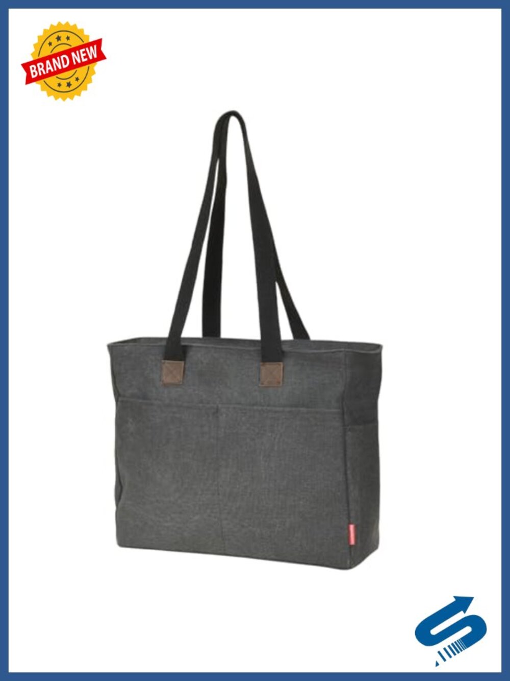 Canvas tote bag with leather straps, laptop compartment for work